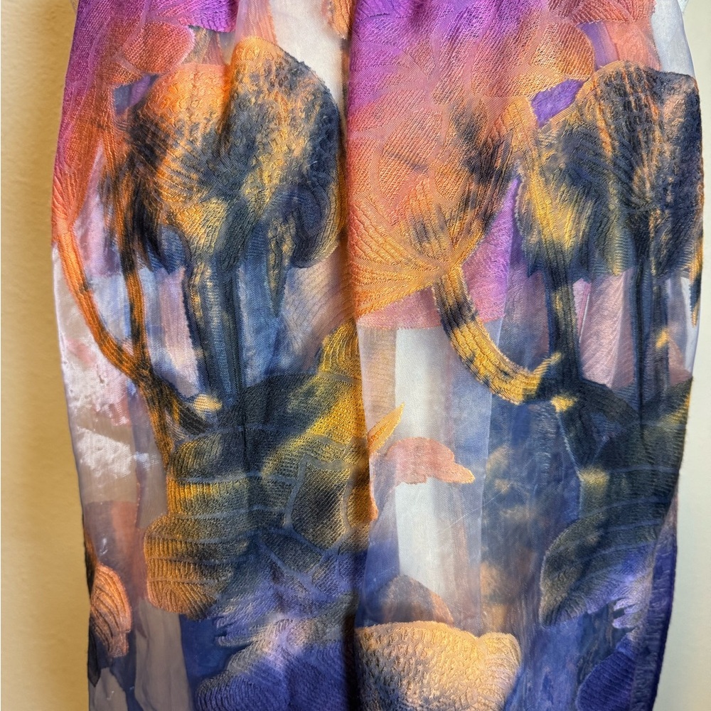 NWT Spain in America Velvet Burnout Scarf Purple Orange Combo - Picture 5 of 10